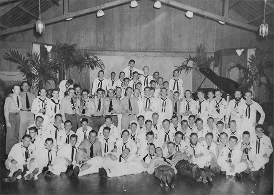  The crew of the <em>SS Albacore</em> at a farewell party before their final and fatal patrol.